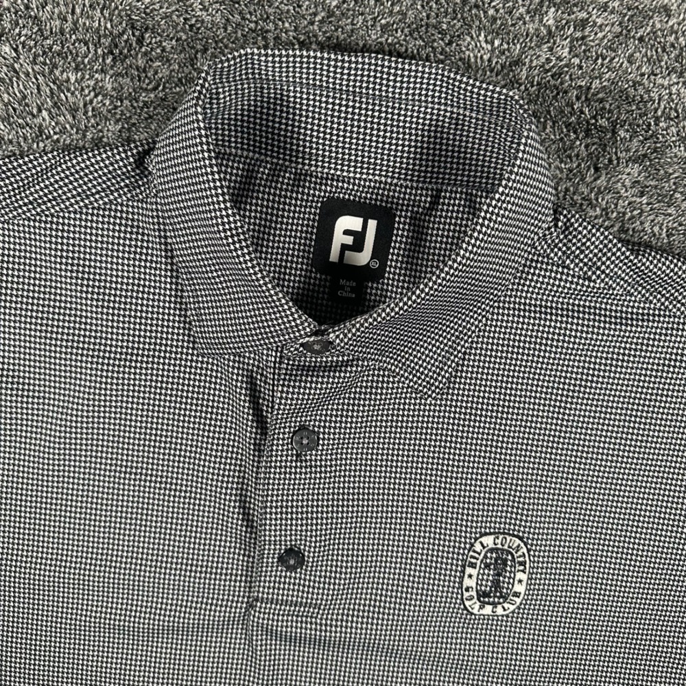 FootJoy Polo Shirt Mens XL Houndstooth Black White Hill Country Golf Club Sport